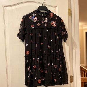 Zara Floral Embroidered Black Dress